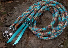 Load image into Gallery viewer, Rope Reins - Turquoise Glitter Cowgirl