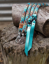 Load image into Gallery viewer, Rope Reins - Turquoise Glitter Cowgirl