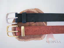 Load image into Gallery viewer, IN STOCK Leather Belt - Black Horse - Left Handed!