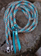 Load image into Gallery viewer, Rope Reins - Turquoise Glitter Cowgirl