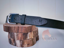 Load image into Gallery viewer, IN STOCK Leather Belt - Black Horse - Left Handed!