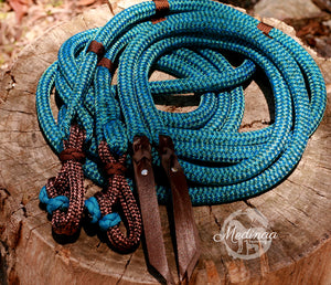 Split Reins with Rope Connectors; Caribbean and Walnut